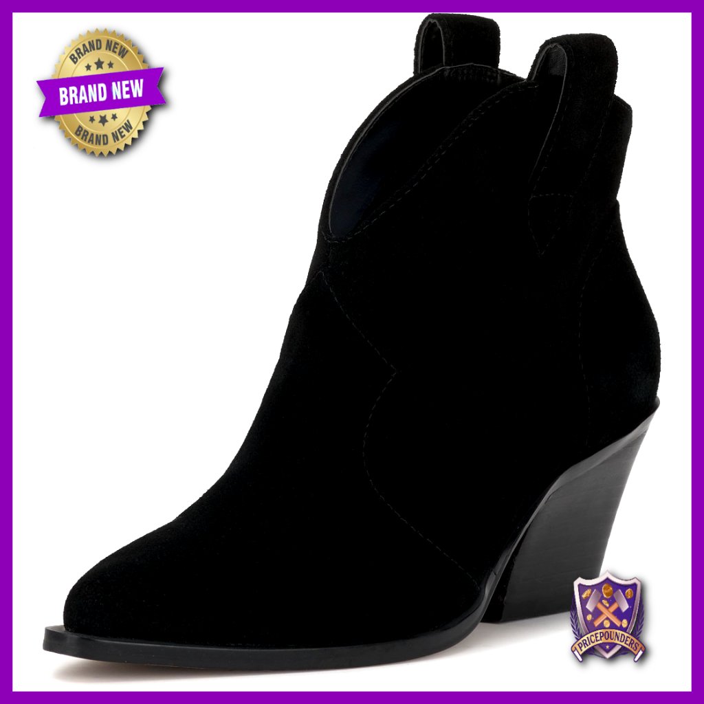 Leather Western Booties With 2.6-Inch Stacked Heel, Pointed Toe